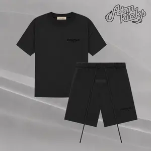 (Tee and Shorts) Fear of God Essentials T-shirt & Shorts Set Stretch Limo/Black OVER SIZE Casual Wear Comfortable Fit Simple Design Versatile Everyday Wear Menswear Tops Crewneck ShortSleeve Light Oatmeal Color