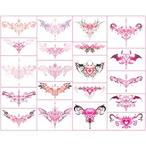 Sexy Navel Temporary Tattoos 20 Sheets Large Black Red Lace Abdoen Waist Waterproof Tattoo Stickers for Women Girl Fake Body Tattoos (Waist and abdomen), Lace Pattern, 3.72X2.75",summervibes