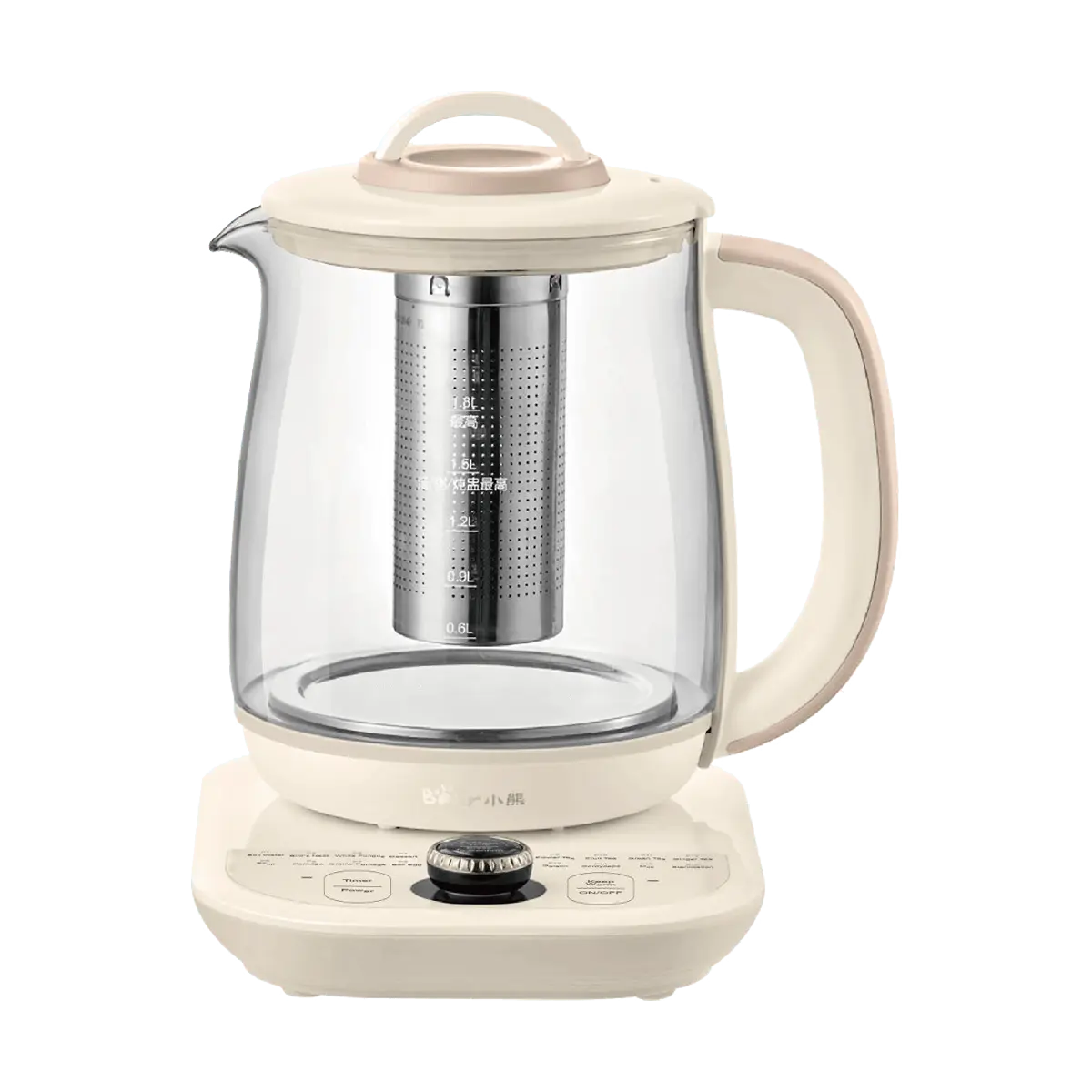 Bear Electric Stew Pot 1.8L, Glass Bird's Nest Cooker, Automatic Tea Maker, Keep Warm Kettle, Cream White, English Panel YSH-D18L5
