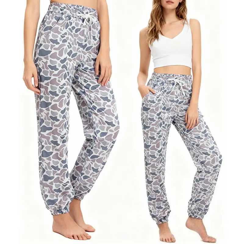 Women's Camouflage Jogger Sweatpants, Casual Loose Fit Cotton Blend Bottoms with a Drawstring Waist and Pockets, Casual Sports Bottoms, Camo Print, Camouflage Style