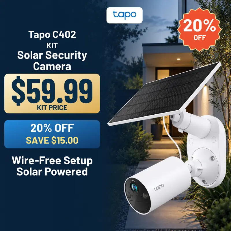 TP-Link & Tapo C402 Kit Solar-Powered Outdoor Security Camera,180-Day Battery OR Forever Solar!  | 1080P Color Night Vision | Free Person Detection | No Hub Needed | Alexa & Google Compatible