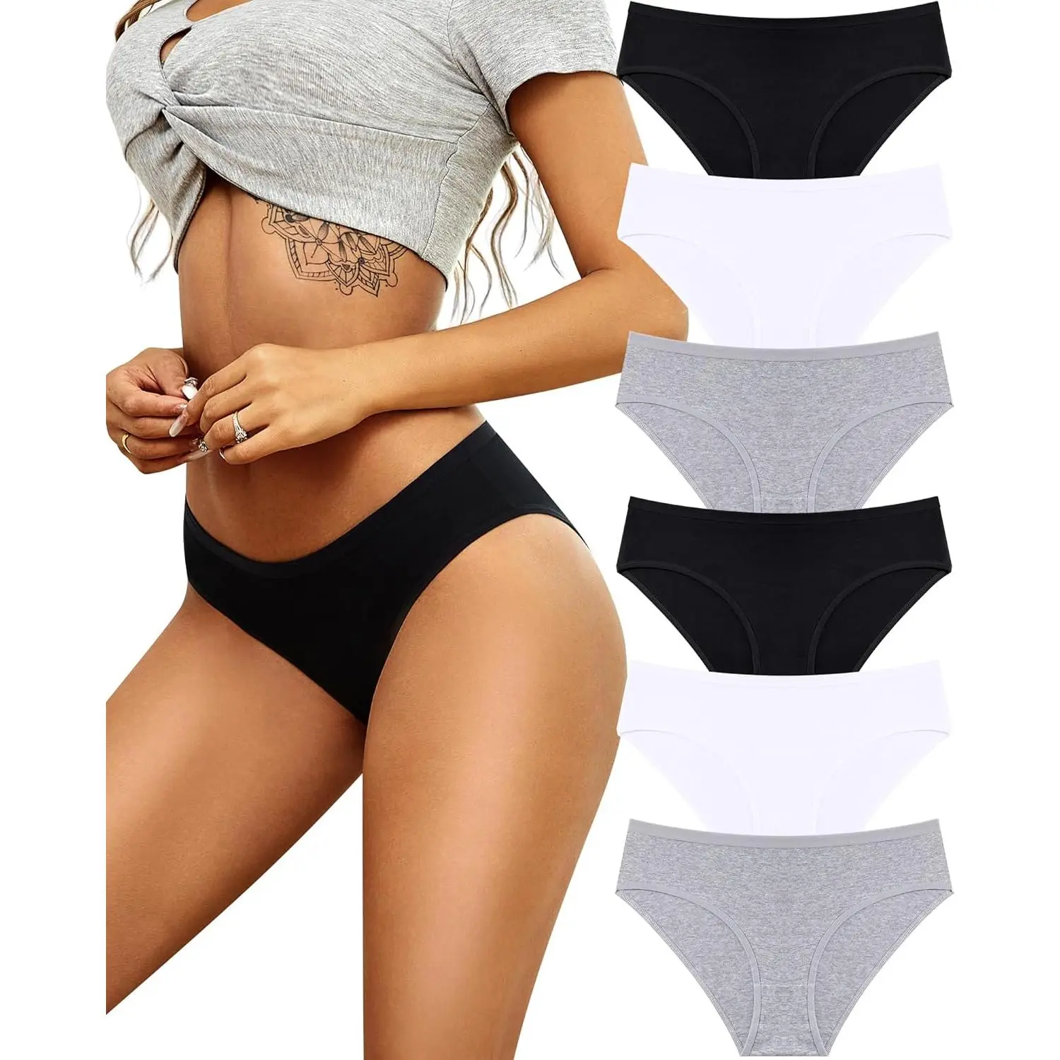 Womens Underwear Cotton Hipster Panties Breathable Briefs Sexy Cheeky Stretch Ladies Bikini Underwear 6 Pack