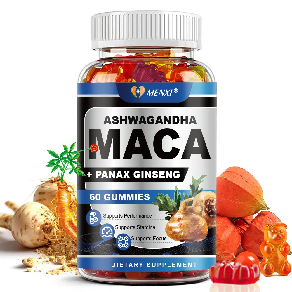 Maca Gummies with Panax Ginseng & Ashwagandha Extract, 11400mg Botanical Blend for Daily Energy, Focus & Stamina Support, 60 Gummies