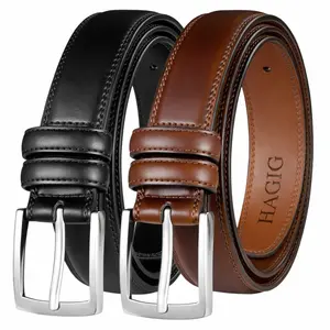 HAGIG Men's Leather Dress Belt Leather Fashion & Classic Designs for Work Business and Casual.(2Pack)