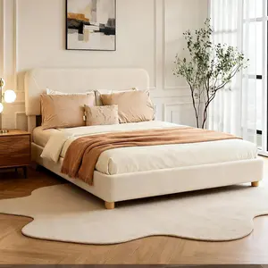 BERRY NEST Cloud Bed Frame, Upholstered Queen Size Bed Frame with Luxury Boucle Headboard, Solid Wood Legs, Rounded Corners Design & Easy Assembly – Modern Cream Platform Bed, No Mattress, No Noise, Queen,Full