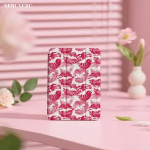 Red & Pink Lip Print PU Flip iPad Case, TPU Soft Shell, 3 - Fold Stand, Pencil Holder, Shockproof, Auto Wake/Sleep for iPad Air 11inch, a16, 9th/10th/11th Gen, Fall, Back to School, Gift