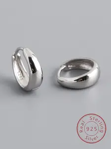 925 Sterling Silver Minimalist Wide Band Hoop Earrings, Elegant Minimalist Earrings, Fashionable Earrings for Women & Girls, Trendy All-match & Exquisite Jewelry for Birthday Gift