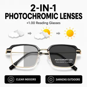 Photochromic Reading Glasses +1.00 for Men Women, Anti Blue Light UV Protection Readers with Buckle Case and Cleaning Cloth for Ages 40-45, Black Gold Lightweight Eyeglasses for Work Travel Daily Use, SummerVibes