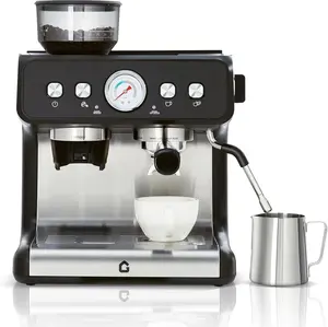 Garvee Stainless Steel Espresso Machine with Grinder & 20 Bar Pressure, 2.8L Removable Water Tank, Milk Frother Steam Wand for Latte/Cappuccino - Adjustable Shot Volume, Professional Home/Office Use