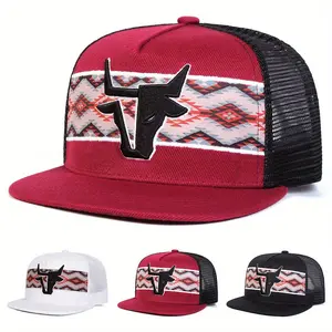 Unisex Bull Head Embroidered Hip Hop Hat Mesh Hat Outdoor Sport Adjustable Sunscreen Leisure Hat Spring Autumn Travel Tourism Beach Vacation