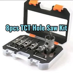 8-Piece TCT Hole Saw Kit for Metal Working Stainless Steel & Iron Plate Drilling Tools with Tungsten Carbide Tips for Precision Cuts