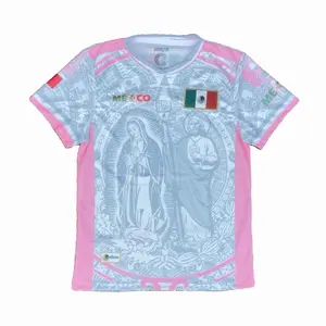 México Virgencita and San Juditas Grey and Light Pink Unisex Jersey with Virgen de Guadalupe Graphic and Mexican Flag Accents for Casual Wear