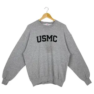 Vintage 90S Usmc Crewneck Sweatshirt In Grey - Men'S Military Print Shirt Cotton Fit