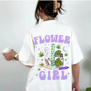 Exclusive Gildan 420 Flower Girl Tee in White Cotton Oversized Short Sleeve with Graphic Design Easy Care