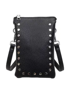 High-Quality Rivet Phone Bag, Lychee Texture Design, Lightweight Crossbody Small Bag, Rivet Shoulder Bag, Dual Compartment, Street Style