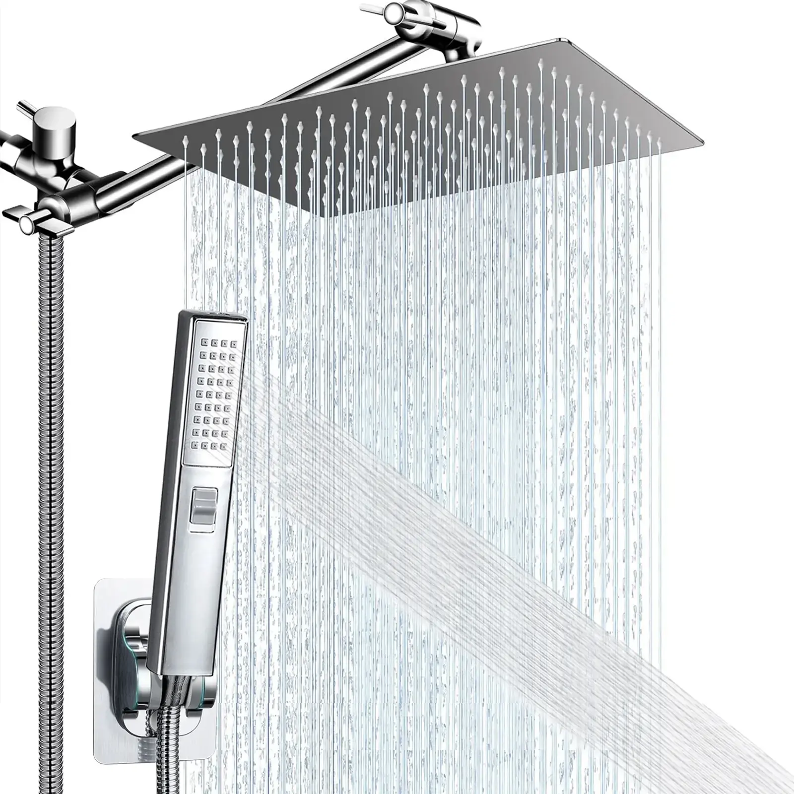 8 Inch Rain Shower Head with Handheld, High-pressure Shower Head Combo with 11 Inch Adjustable Extension Arm and 3 Spray Settings Handheld Showerhead Combo, Powerful Low-pressure Water Shower Spray