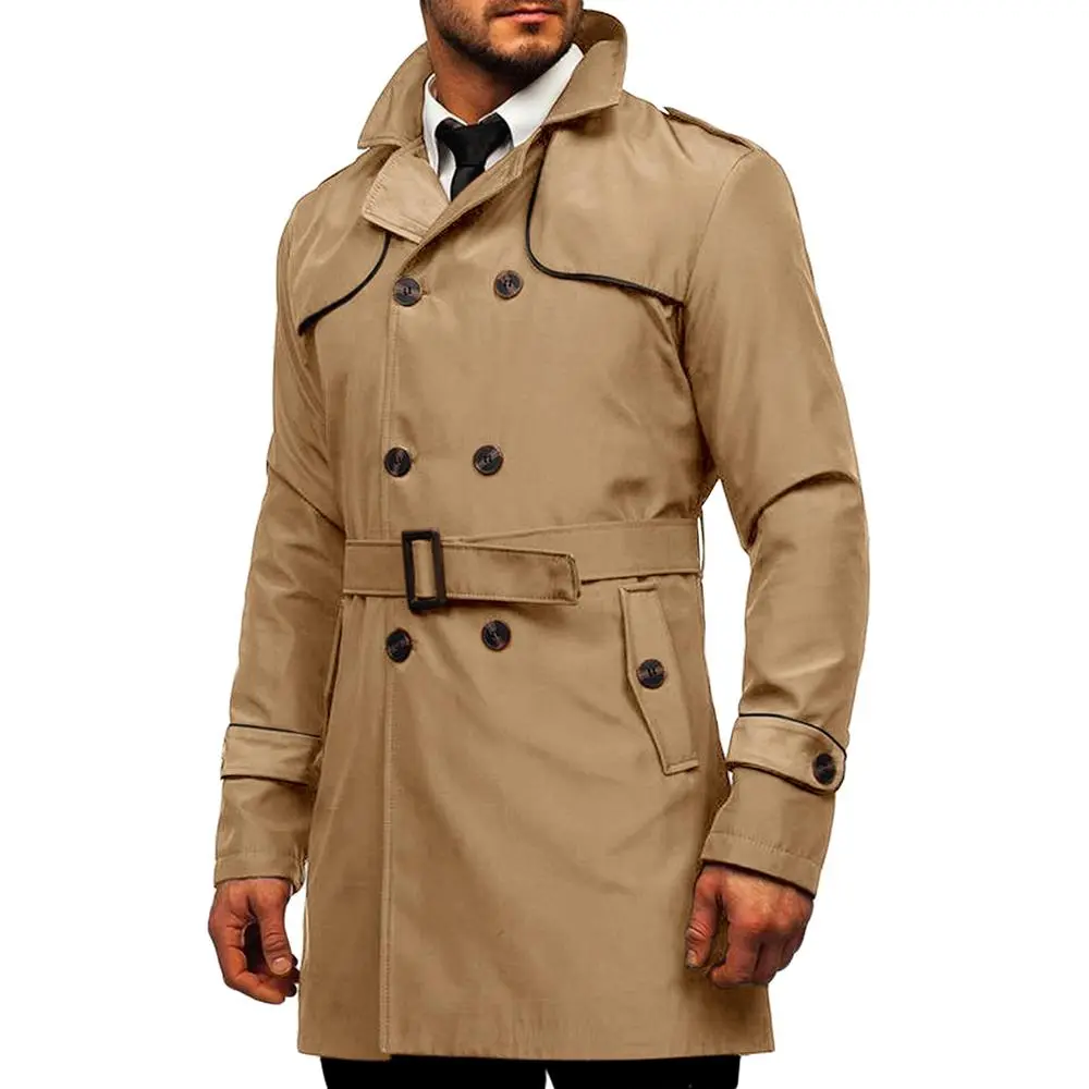 PASLTER Men's Trench Coat - Slim Fit, Double Breasted, Notched Lapel, Belted, Long Sleeve, Windproof Outdoor Jacket Coat, Casual Overgarment for Menswear, Trench Coats