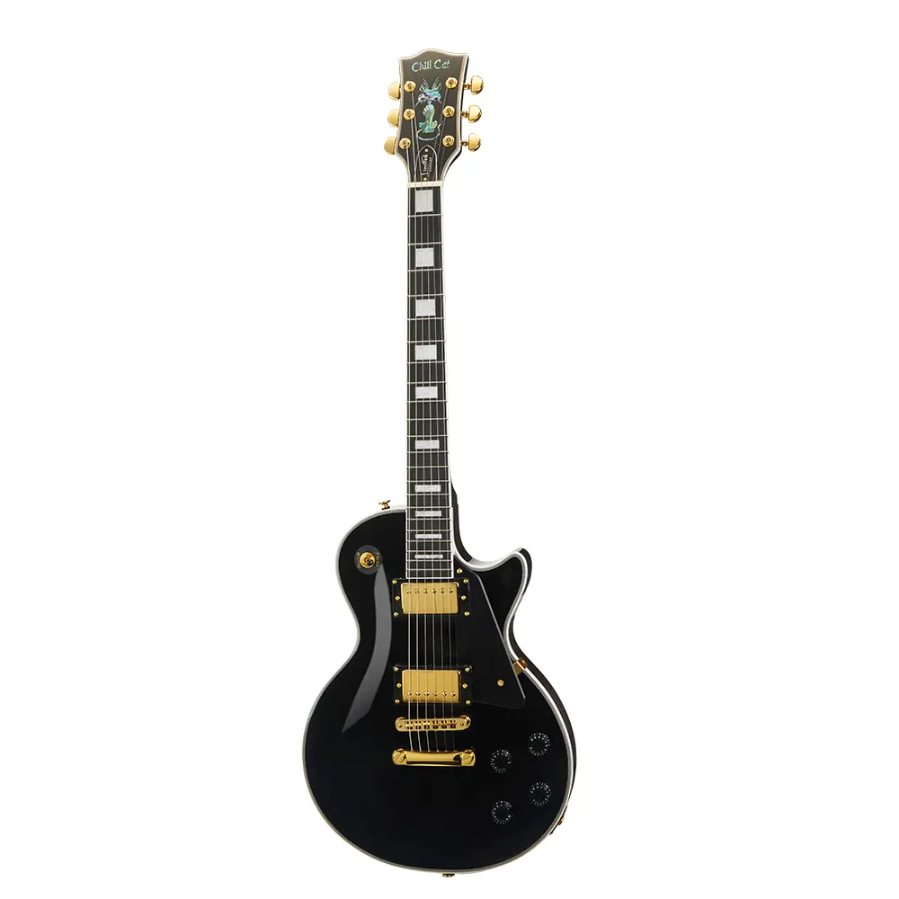 Chill Cat Custom Shop Collection Black Beauty Electric Guitar with Gold Hardware, Bone Nut, Nickel Strings, Noise Reduction, Premium Shielding Paint, Mahogany Wood, Ebony Fretboard, Aluminum Foil Layer, Premium Paint Materials