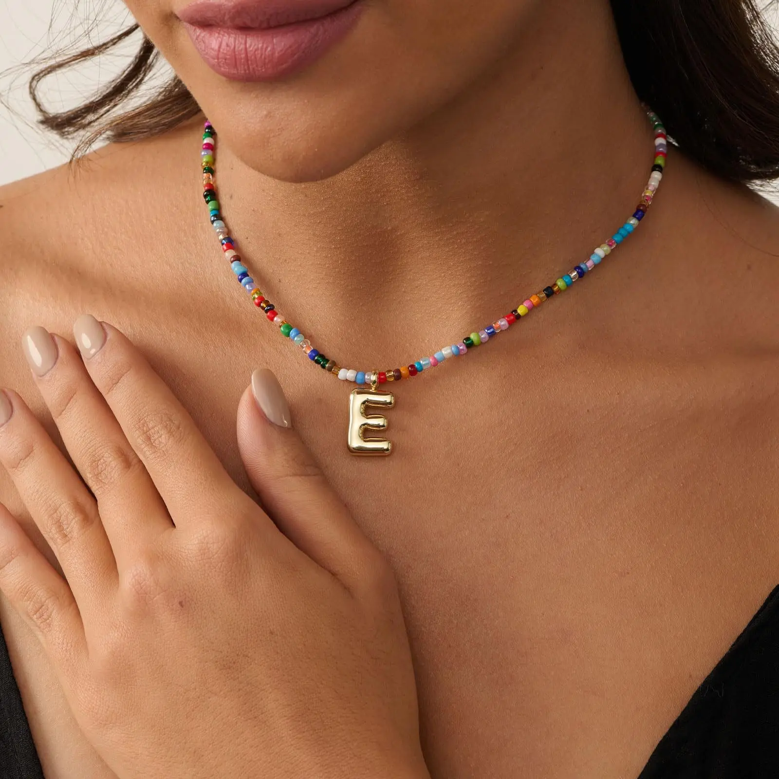 LunaStdla Colourful Letter Pendant Necklace - Dainty Boho Style Initial Bubble Letter Necklace Alphabet A-Z for Women Men Children, Bohomian Beaded Customized Jewelry Suitable for Daily Wearing Perfect Gift for Father Mother