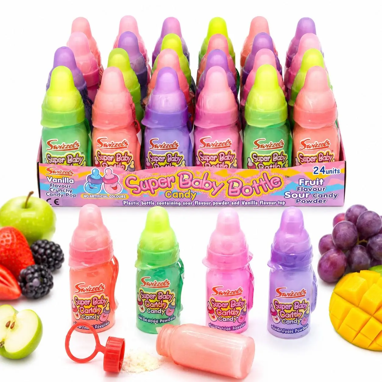 Swizzels UK Import Super Baby Bottle Sour Candy Lollipop 24ct