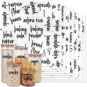 170 count  Pantry Labels, Kitchen Container Storage Labels  Organize Storage Jars Boxes Bottles Preprinted Black Script Clear Stickers - Water and Oil Resistant