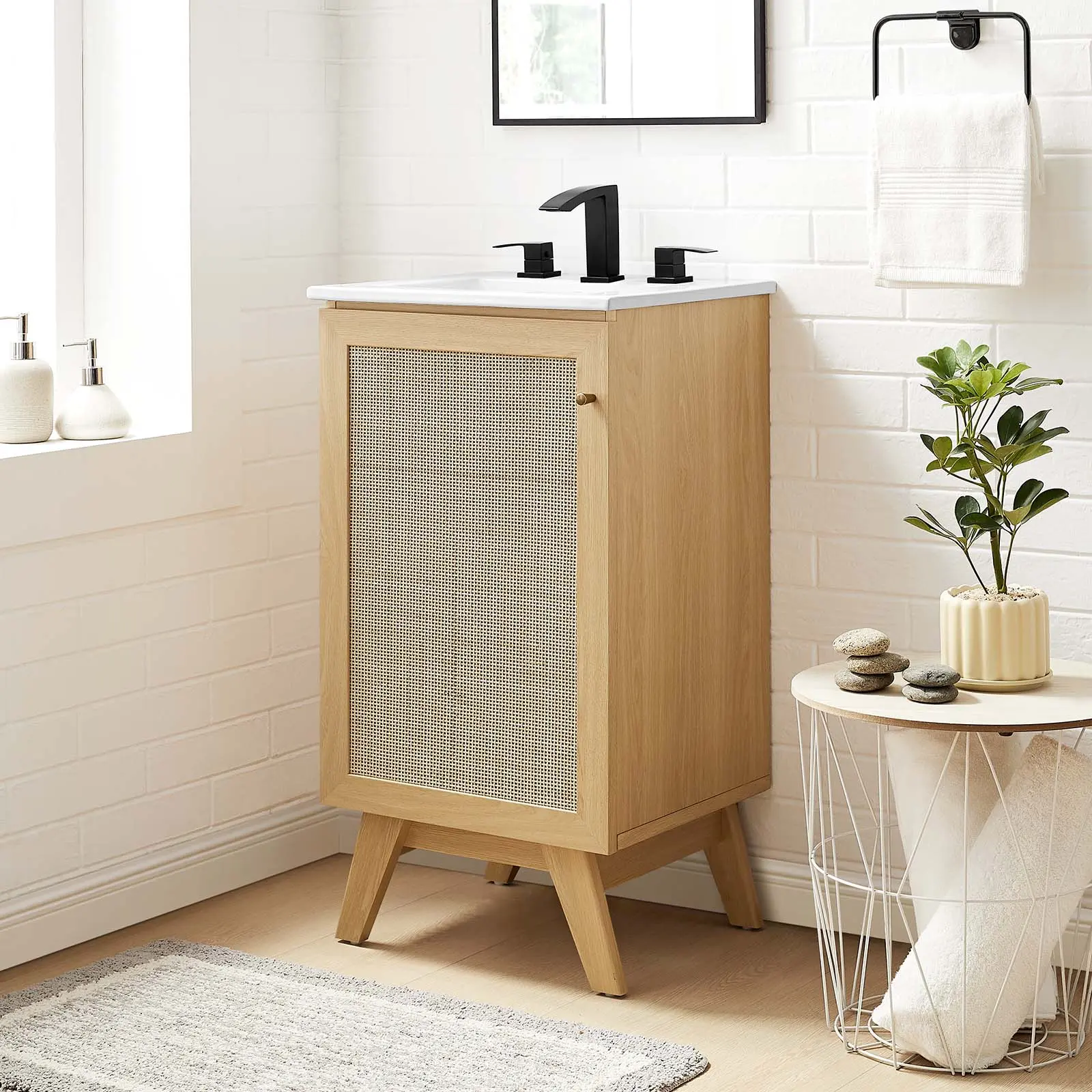 Modway Soma 18” Modern Oak Bathroom Vanity Cabinet - Bathroom Storage Cabinet, Functional Storage for Powder Room (Sink Basin Not Included), Wood