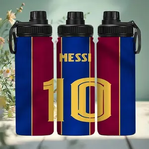1pc 20oz Stainless Steel Insulated Water Bottle "MESSI 10 Barcelona Jersey Style Fitness Water Bottle", Leakproof Insulated Travel Tumbler, with handle and leak-proof lid. Suitable for various occasions. Personalized gift for birthdays/holidays
