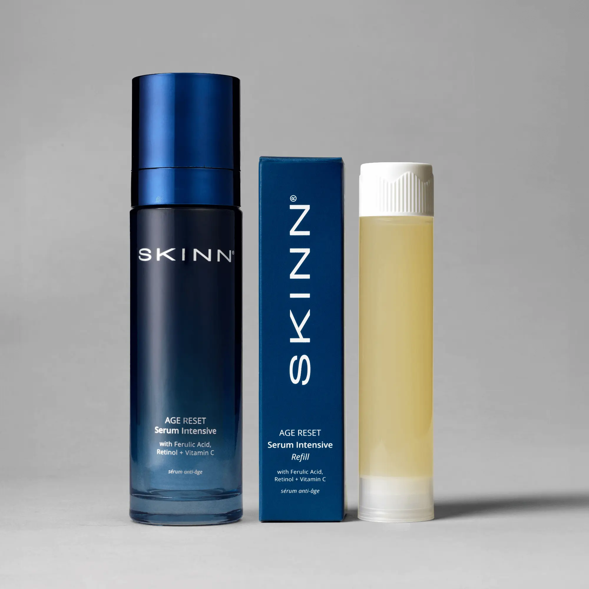 Skinn Cosmetics Age Reset Serum Intensive with Ferulic Acid Retinol & Microencapsulated Vitamin C for Anti-Aging Radiance + Refill