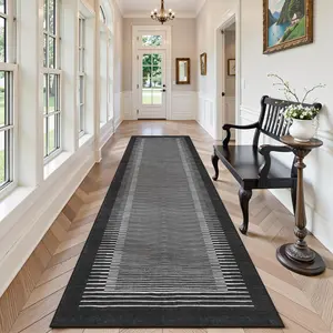 Black Striped Long Hallway Carpet, Modern Home Decor Living Room Rug, Soft Sofa Coffee Table Mat, Non-Slip Indoor Staircase Mats, Home Decorative Rugs, Contemporary Rugs, Decorative Area Rug