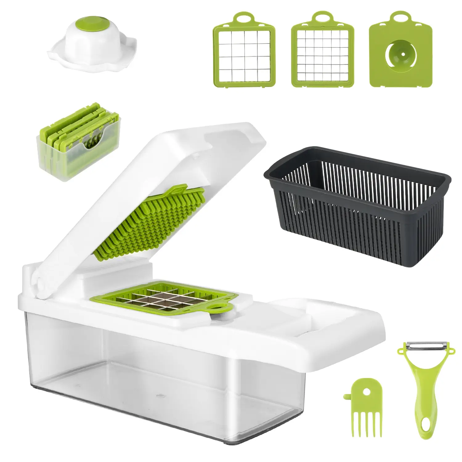 1Set 12 In 1 Vegetable Chopper With Container Kitchen Food Slicer Dicer Grater Peeler Egg Separator Hand Protector For Onion Salad Potato fast cutting machine