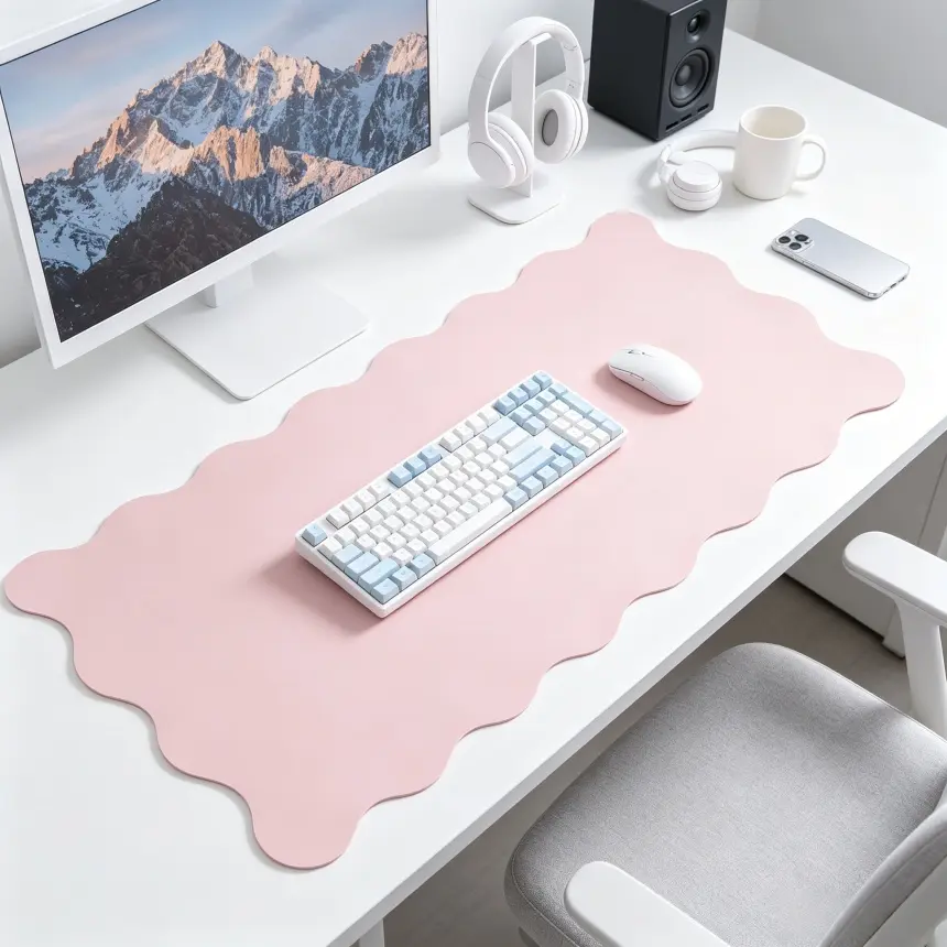Ultra-Thin PU Leather Desk Mat with Scalloped Edge — Cute Non-Slip Desktop Pad for Home Office & Gaming