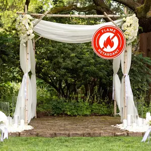 5ftx14ft Ivory Chiffon Curtain Panel, Durable Flame Resistant Backdrop Ceiling Drapery With Rod Pocket