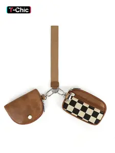 Women's Checkered Pattern Zipper Short Wallet with Detachable Keychain, Casual Versatile 2 in 1 Wristlet Wallet, Trendy All-match Card Holder for Daily Use, Card Holder Organizer, Card Slots Pocket