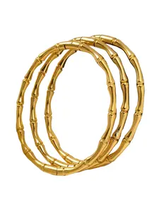 Bamboo Design Gold Bangle Set, 3-Piece Stackable Bracelets, Stainless Steel No Fading Bangles, for Women, Fashion Jewelry & Gifts for Daily Wear.