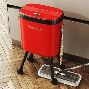 Tall Kitchen Trash Can with Lid & 360° Wheels – No-Bend Standing Waste Bin, For Under Counter, Small Kitchen & Apartment, Easy Glide Casters & Side Handles