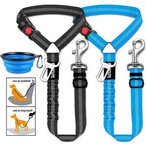 3 Piece Set Dog Seat Belt Retractable Dog Car Seatbelts Adjustable Pet Seat Belt for Vehicle Headrest Restraint Adjustable Heavy Duty & Elastic & Durable Car Harness for Dogs 06-Black+Blue