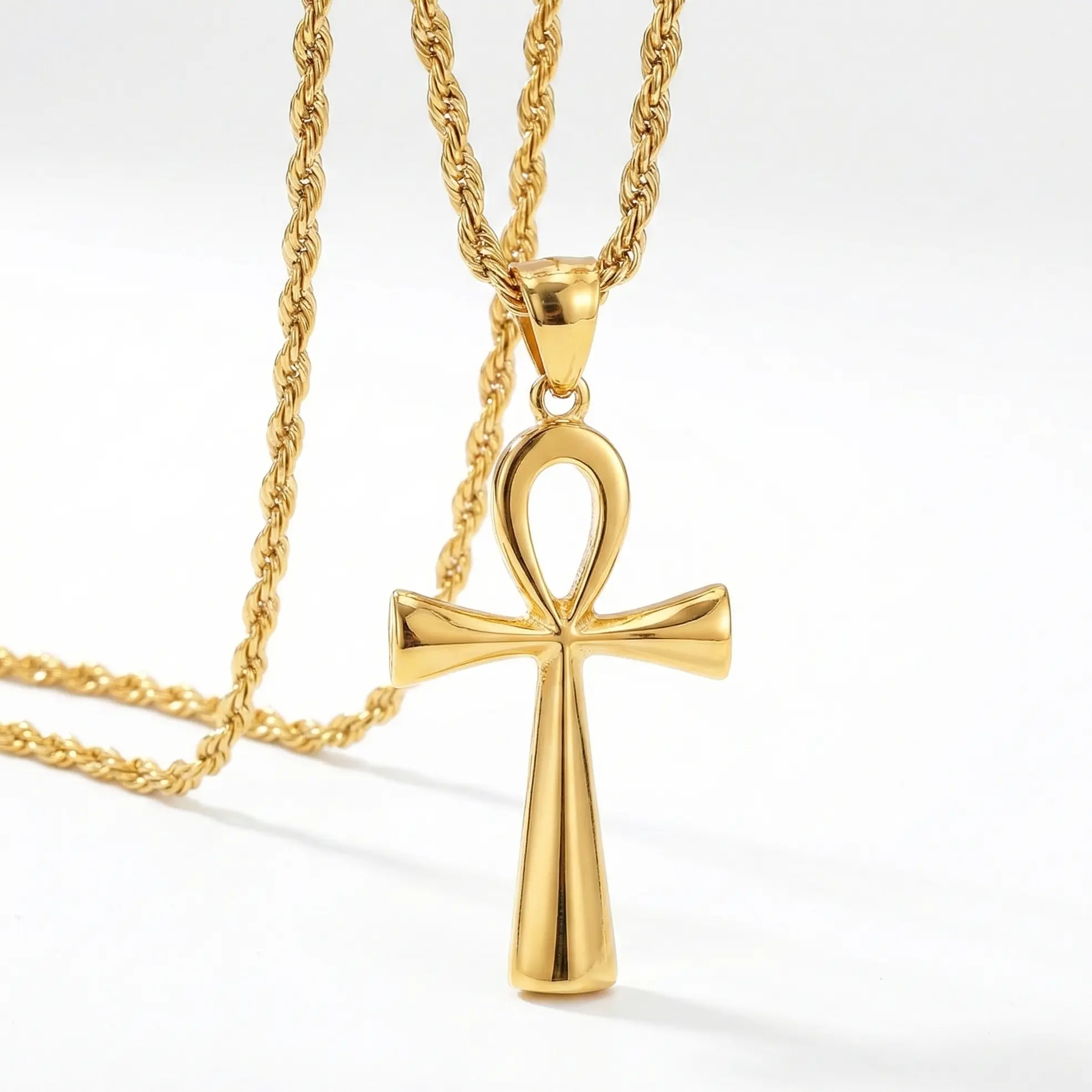 Men's Stainless Steel Egyptian Ankh Necklace - Tarnish Proof, Hypoallergenic Pendant (Gold, Black, Silver) with 24" Wheat Chain, Spiritual Item for Fathers Day, Unique Gifts for Man, Men's Accessories