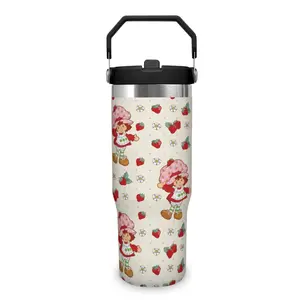 Cute Strawberry Polka Dot 30oz Tumbler with Handle Portable Travel Coffee Cup Best Graduation Mothers Day Presents for Sister