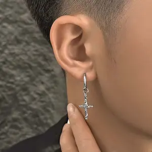 [Limited time event] Cross rose earrings niche earrings black cross earrings single earring accessories gift new
