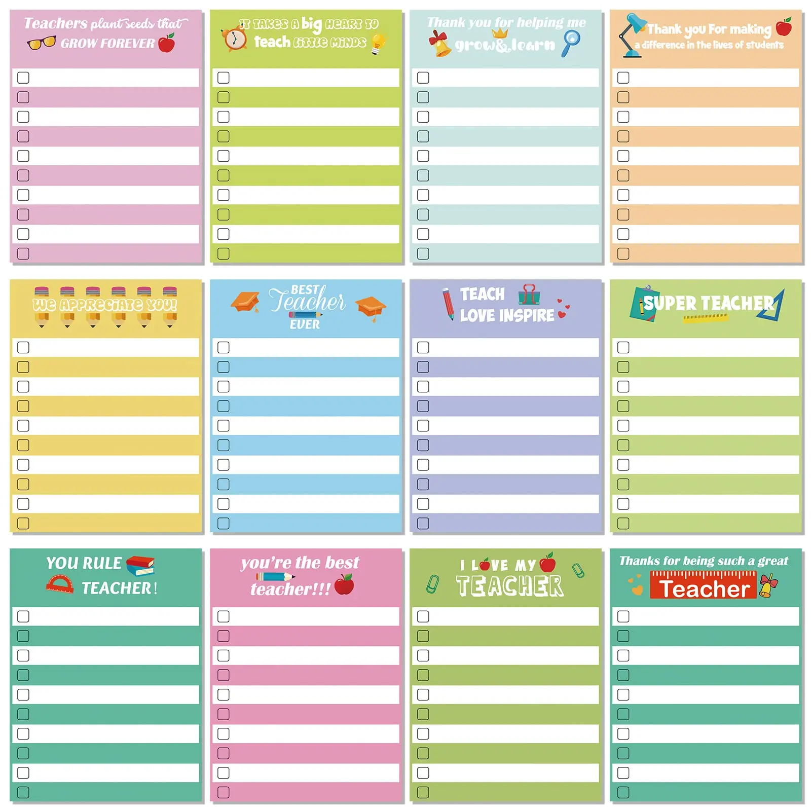 12 Pcs, Colorful, Thanks