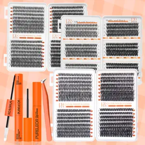 PURELEOR D Curl Lashes Clusters Wispy Individual Eyelash Extensions Kit Mixed Length 10-16MM Natural and Volume Eyelashes Lash Book DIY at Home for Professional & Beginner