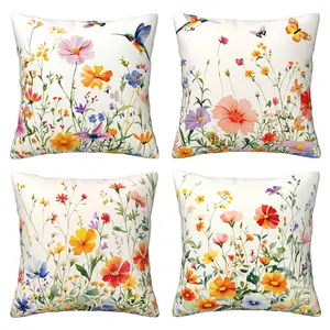 Spring Pillow Cover Farmhouse Style Summer Pillow Cover Flower Decorative Cushion Cover Suitable for Sofa, Outdoor Bedroom 4-piece Set Double sided Printing
