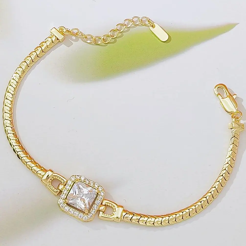 18K Gold Plated Square Zircon Snake Bone Bracelet Tarnish Resistant for Women