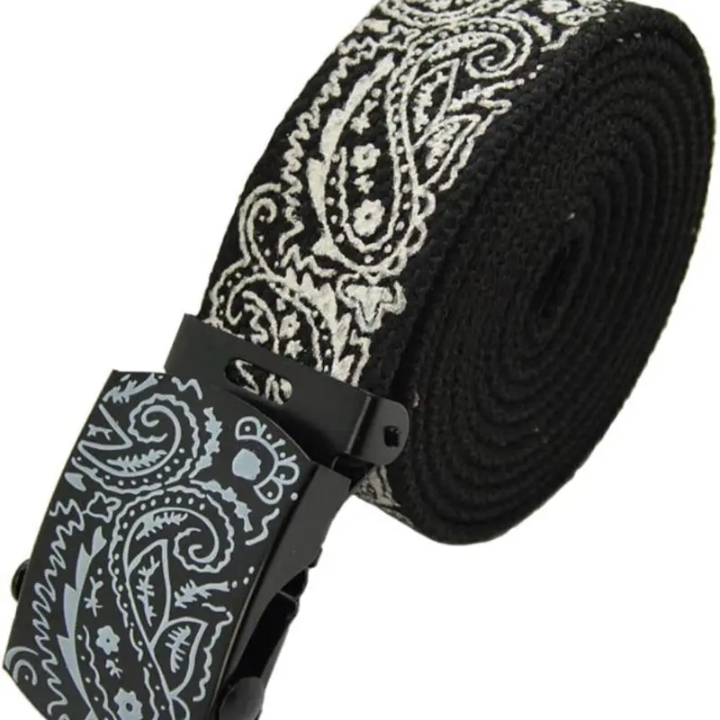 Canvas Military Bandana Pattern Flip Top Web Belt & Buckle 48", 54", 60", 72 Inches with Black and White Design