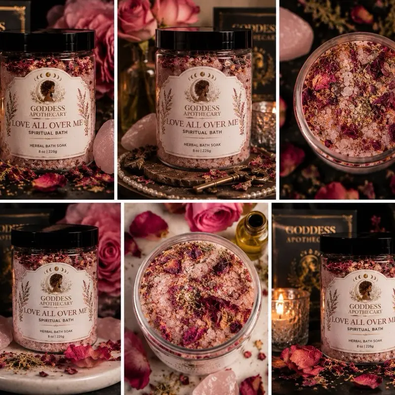Goddess Apothecary Love All Over Me Floral Bath Blend Candle - Botanical Bath Soak for Self-Care, Light-Scented Home Decor Freshener, Thoughtful Gift Lavender spring flowers🌸 FallWinter Liquid Relaxing Fall Spiced versatile Blueberry Cheesecake smelling c