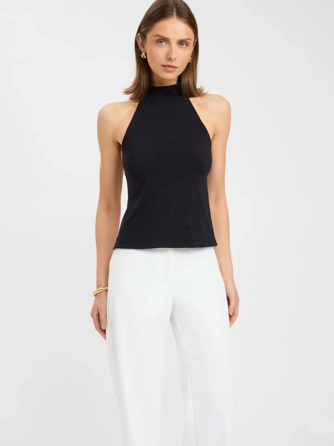 Elegant Minimalist Halter Neck Sleeveless Top, Stylish Backless Tank Top Design, Perfect for Parties & Events, Women's Fashionable Blouse