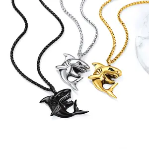 PROSTEEL 3D Shark Pendant Necklace Stainless Steel Animal Shark Necklace Unisex For Men Women Gift Box