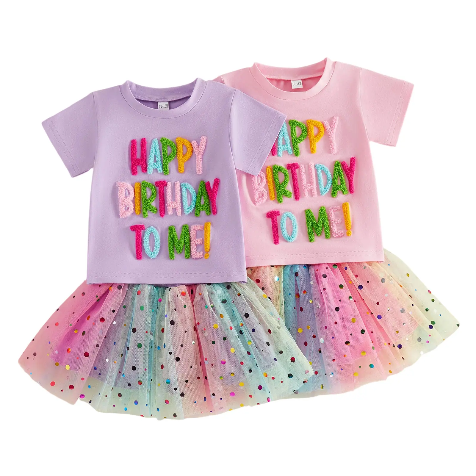 Toddler Baby Little Girls Birthday Outfits Letter Embroidery Short Sleeve Tops and Tulle Skirt Set 1-6 Years