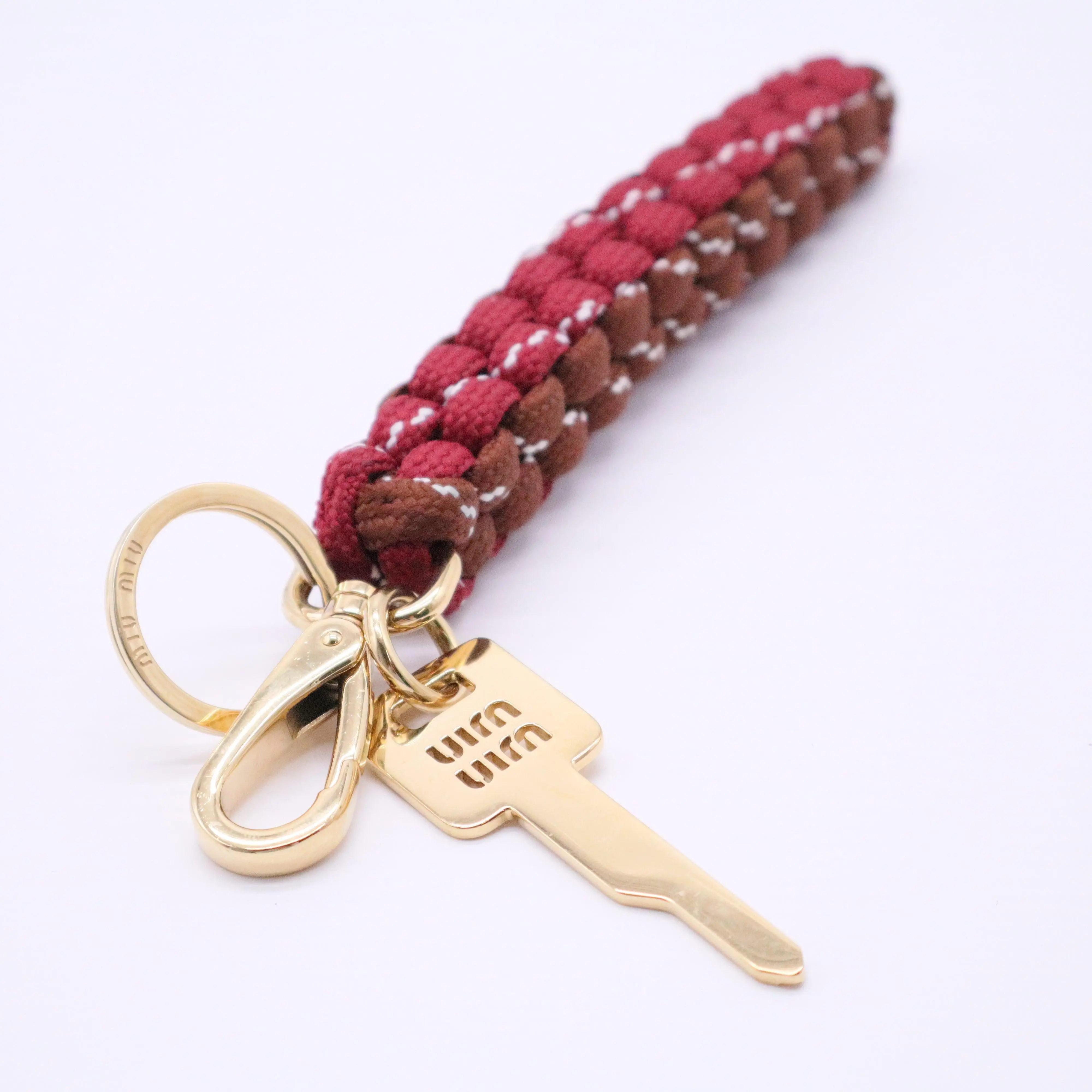 Pre-owned miu miu leather Small Leather Goods Braided Cord Keychain In Brown