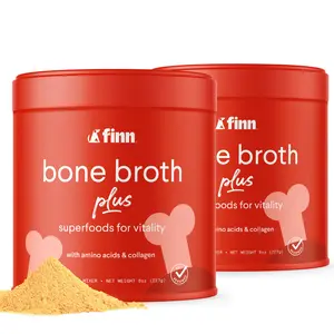 FINN Bone Broth Plus 2-Pack - Vet Formulated Superfoods for Vitality with Collagen & Amino Acids for Joint Health - 8oz Each
